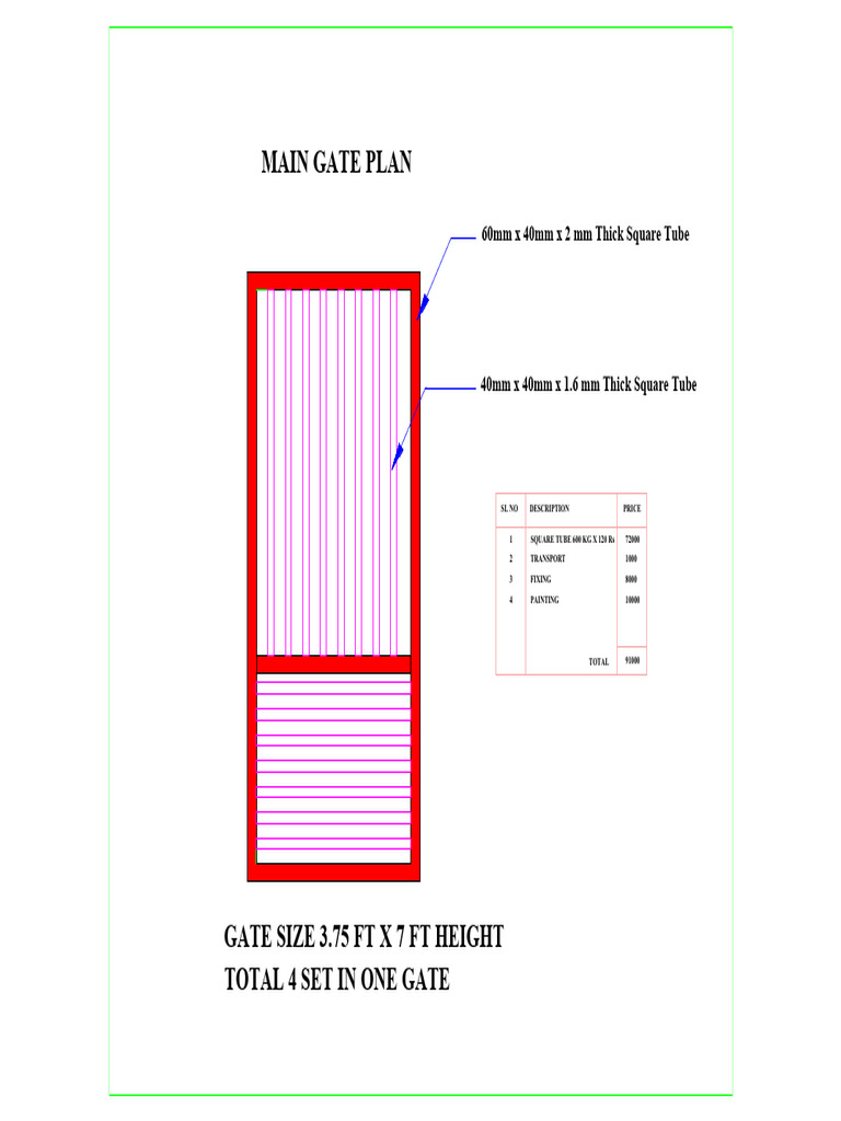 Square Tube Pricing and Gate Plan | PDF
