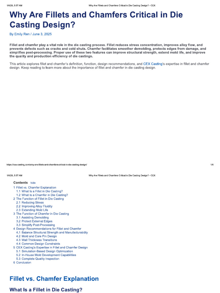 Why Are Fillets and Chamfers Critical in Die Casting Design | PDF