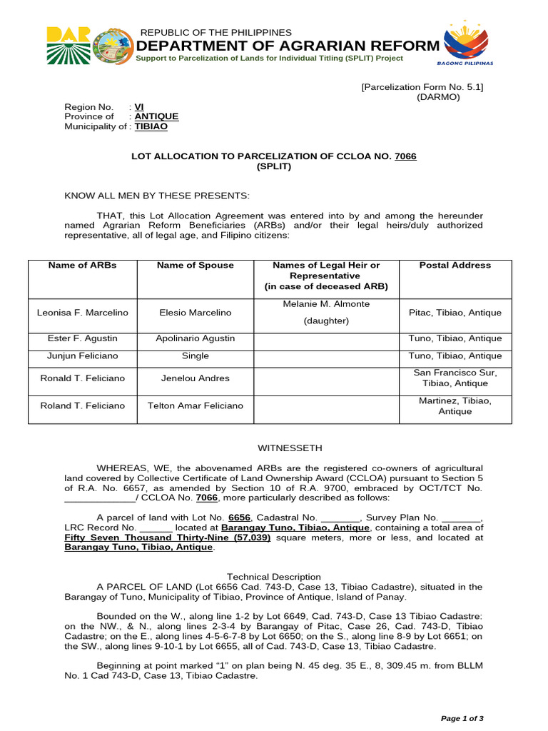5.1-Parcelization Form No 70-E | PDF | Natural Resources Law | Land Law