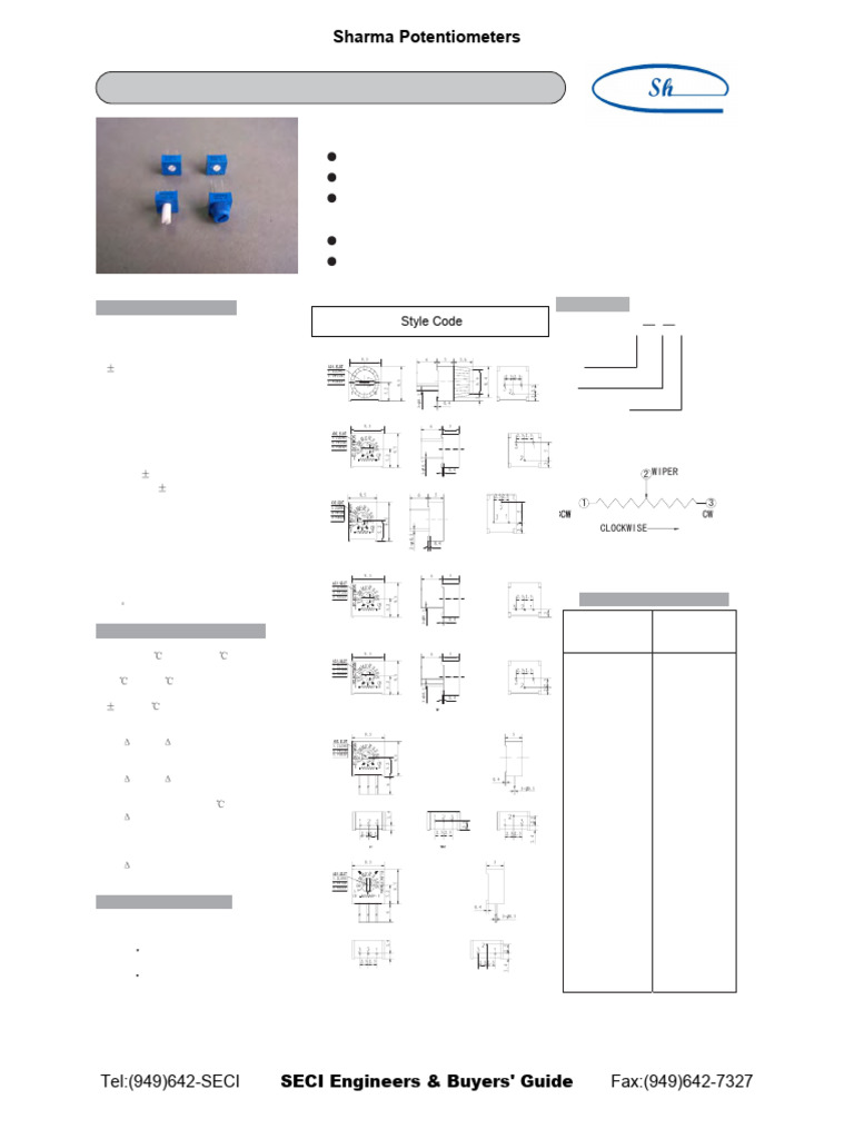 Electrical Specifications for Trimmer Potentiometers | PDF | Physical ...