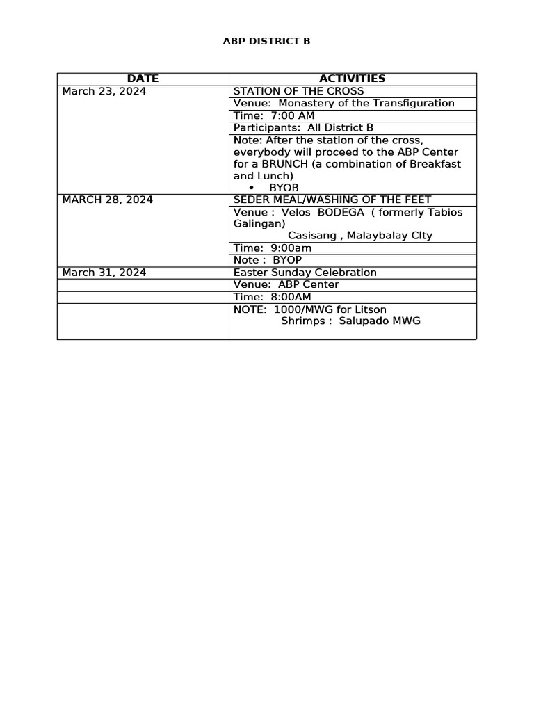 ABP District B Easter Events 2024 | PDF