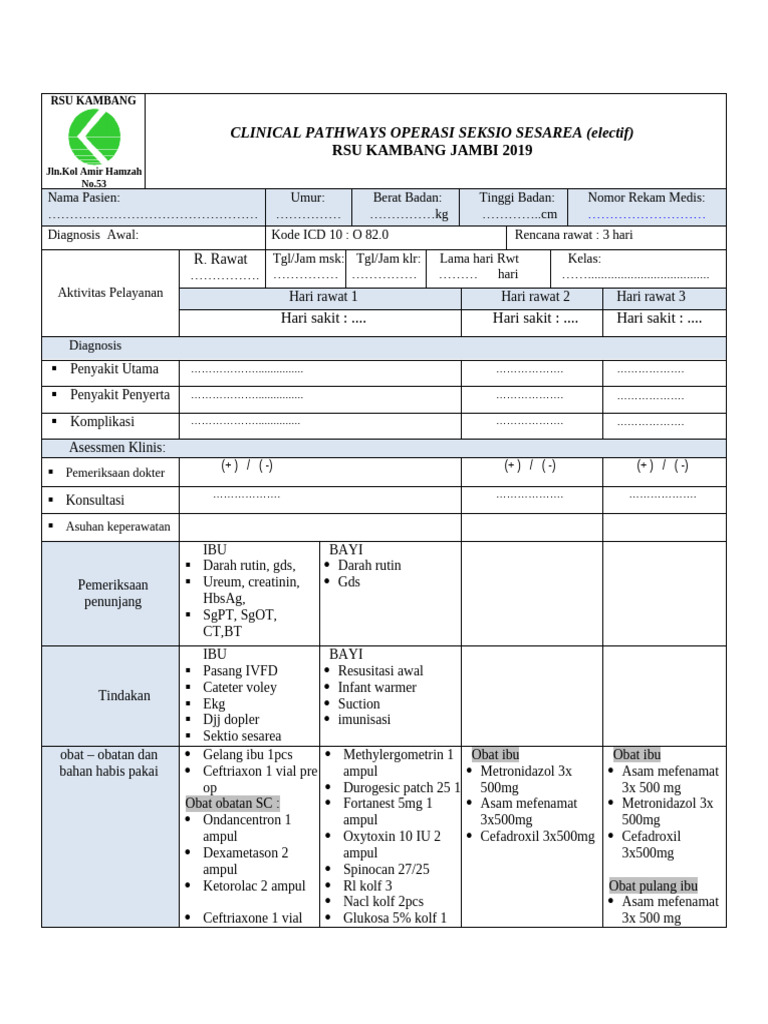Pathway Operasi Seksio Sesarea RSU Kambang | PDF