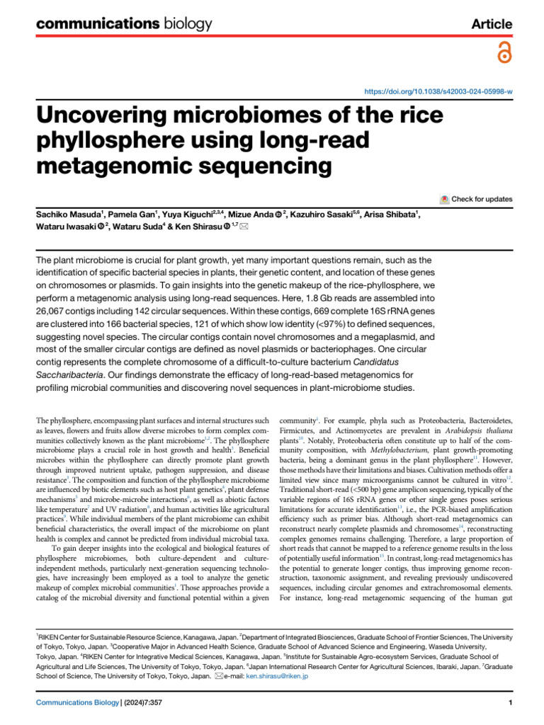 Uncovering microbiomes of the rice | PDF | Plasmid | Dna Sequencing