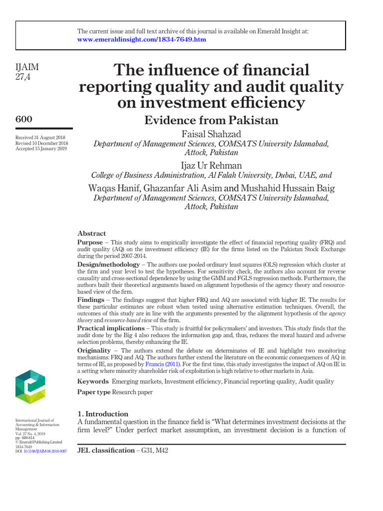The Influence of Financial Reporting Qua | PDF | Errors And Residuals ...