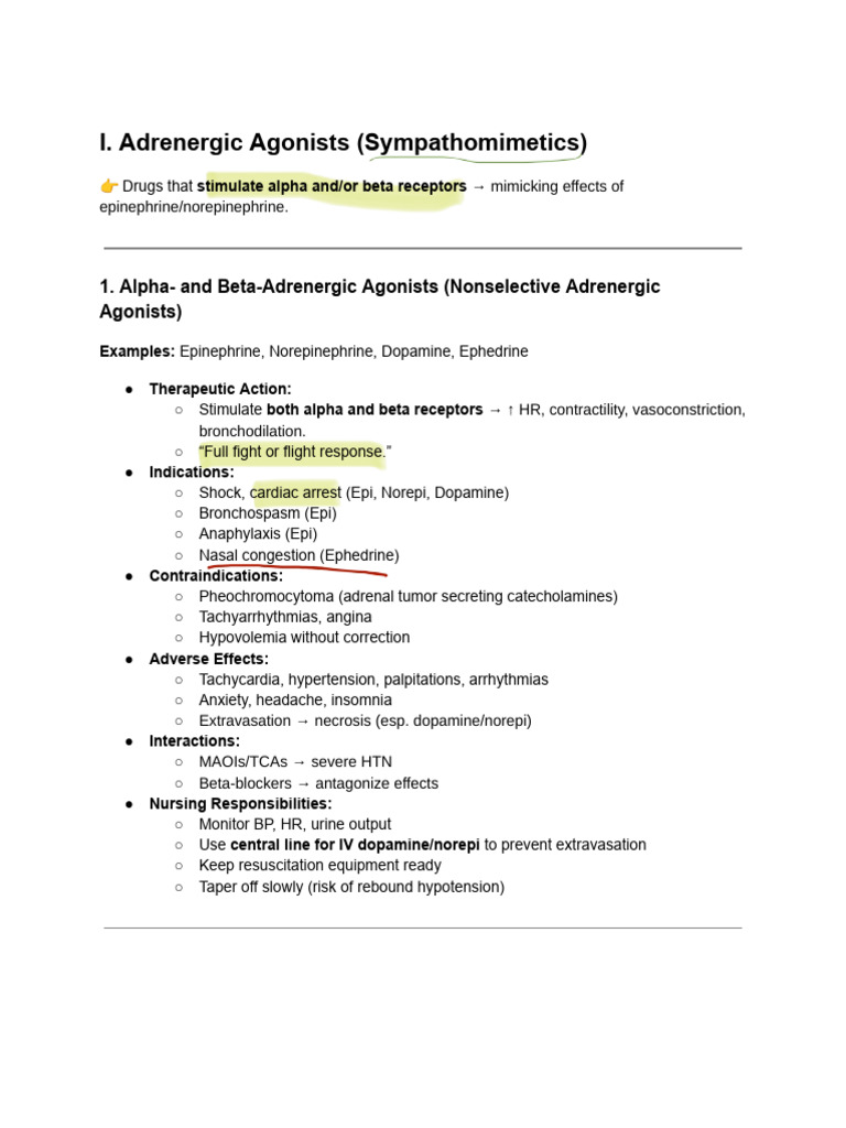 Adrenergic Agonists and Blockers Overview | PDF | Norepinephrine ...