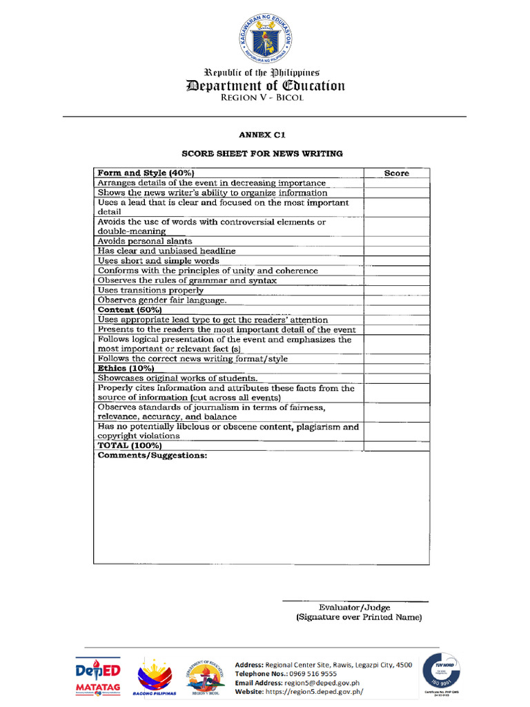 Score Sheets 2026 RSPC | PDF