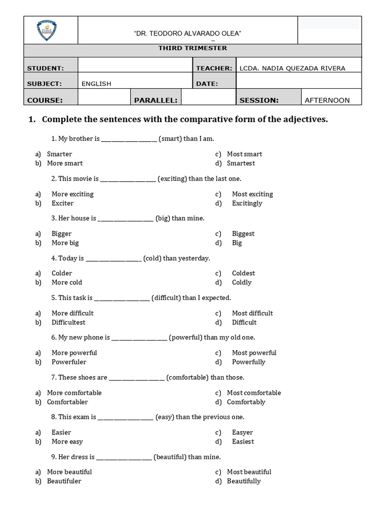 Comparative Adjectives and Present Simple Exercises | PDF