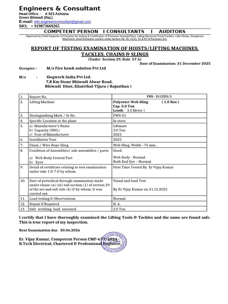 Lifting Equipment Safety Inspection Report | PDF | Crane (Machine ...