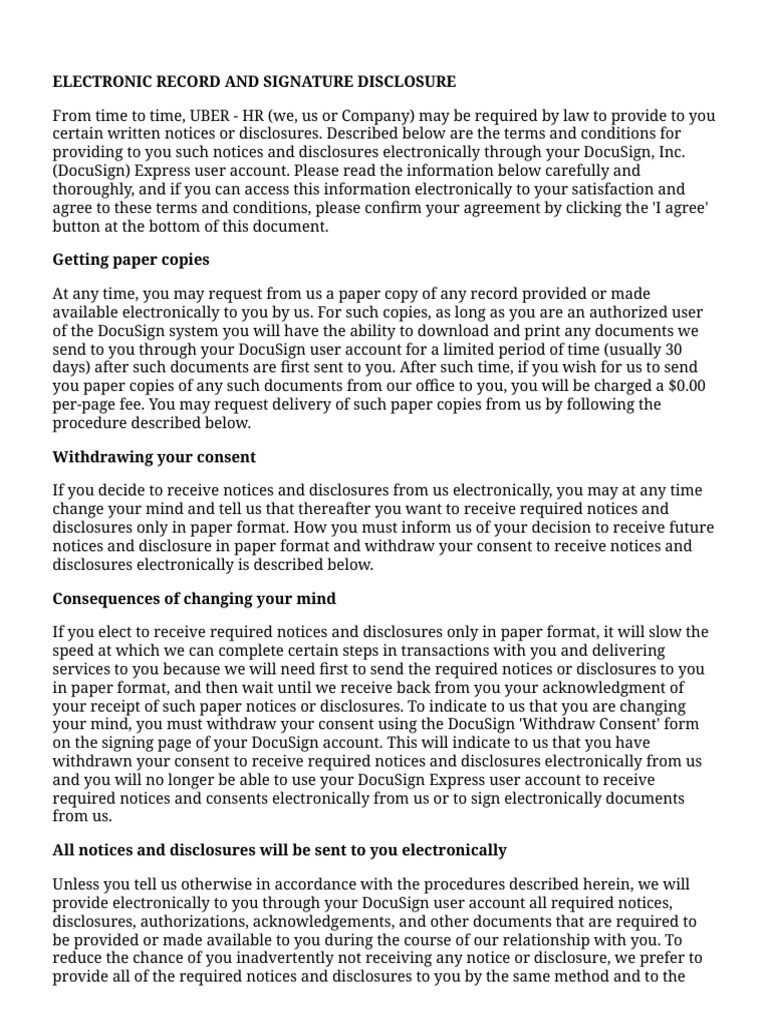 Uber HR Electronic Disclosure Agreement | PDF | Email Address