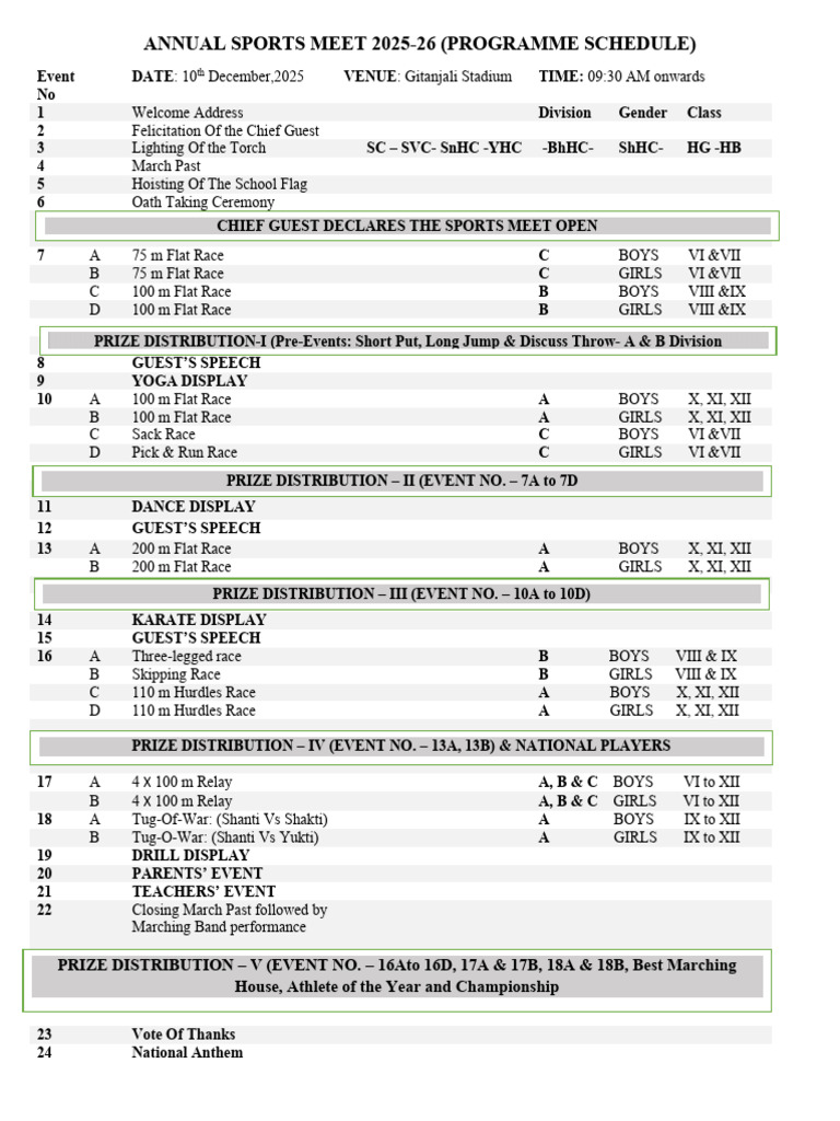 Annual Sports Meet 2025-26 Schedule | PDF | Multi Sport Events | Sports ...