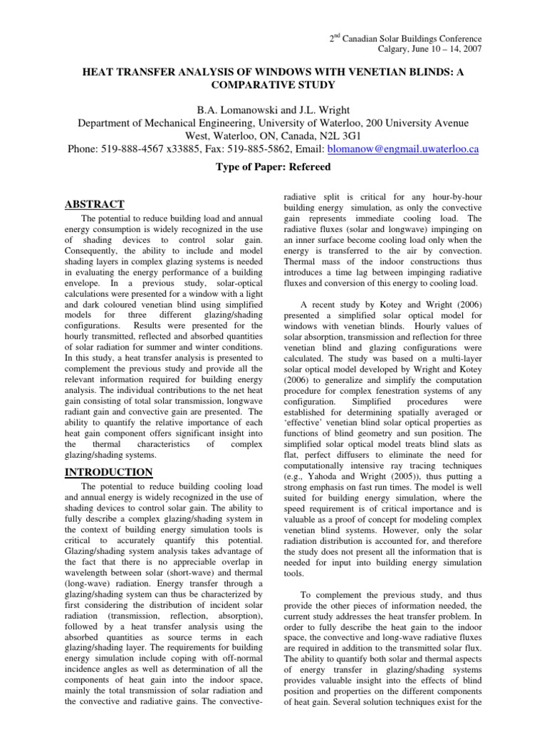 Heat Transfer Analysis of Venetian Blinds | PDF | Heat Transfer | Heat