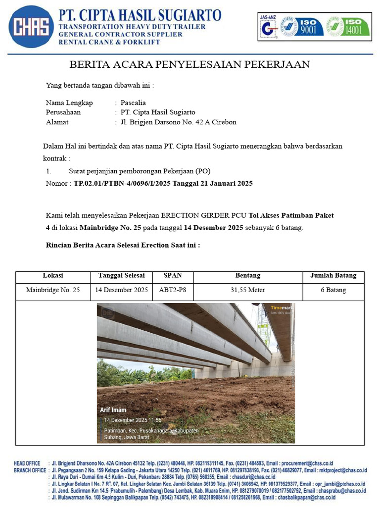 BA, Form Opname Dan Lembar Opname PT. WIKA ADHI | PDF