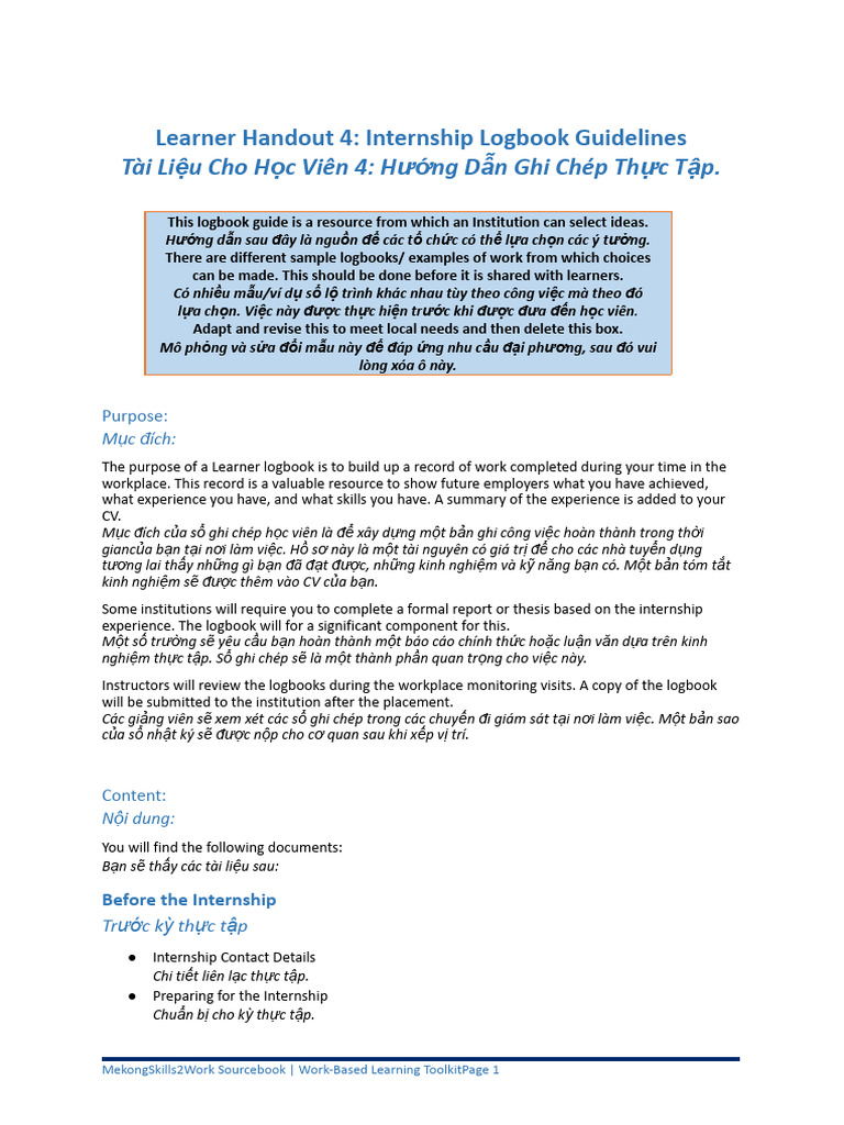 3 Learner Handout 7 - Internship. Logbook Guidelines January 20171 | PDF