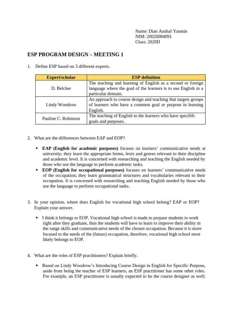 Understanding ESP: Definitions and Analysis | PDF | Learning | English ...