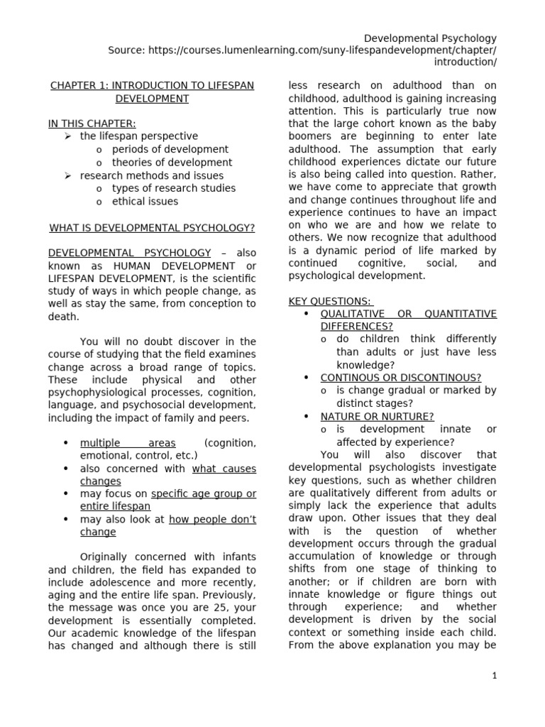 Overview of Developmental Psychology | PDF | Developmental Psychology ...