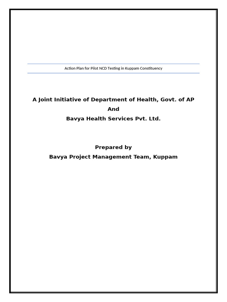 Pilot NCD Testing Action Plan Kuppam | PDF | Lipoprotein | Alanine ...
