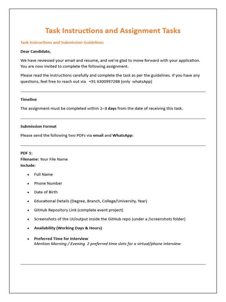 Internship Assignment Instructions | PDF | Filename | Computing