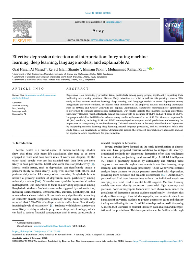 Effective Depression Detection and Interpretation Integrating Machine ...