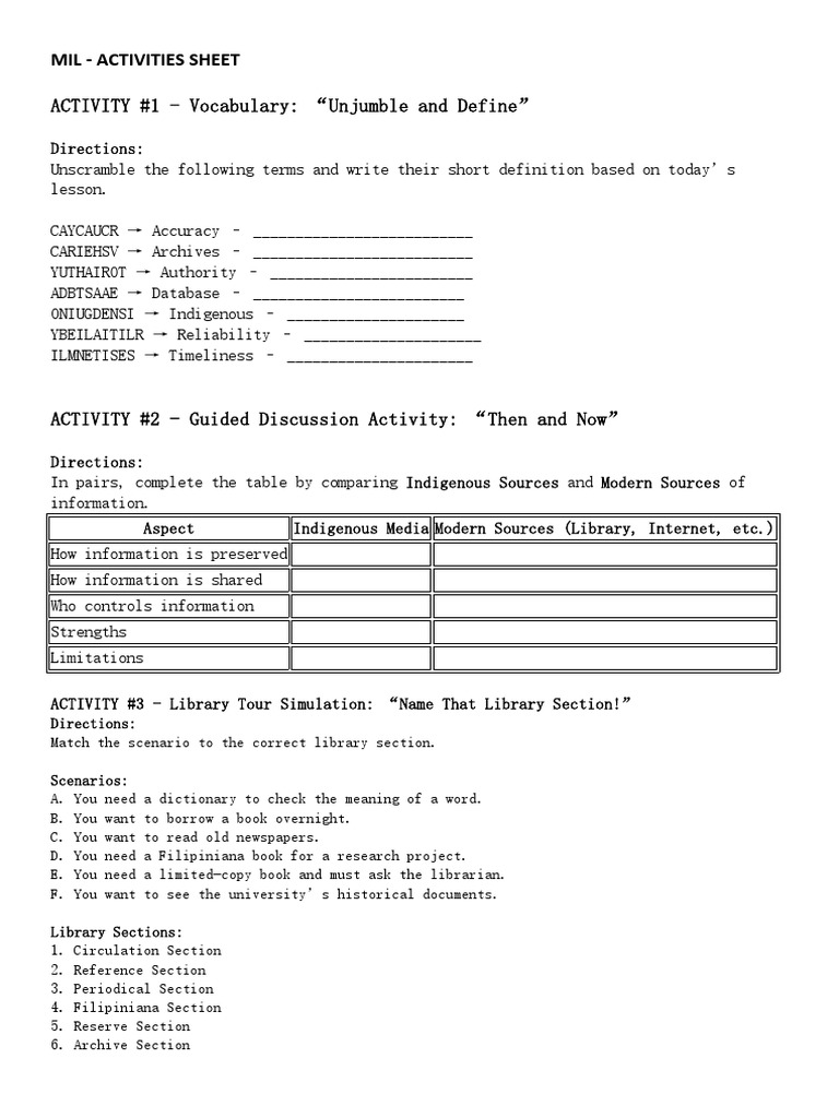 Activities for Evaluating Information Sources | PDF