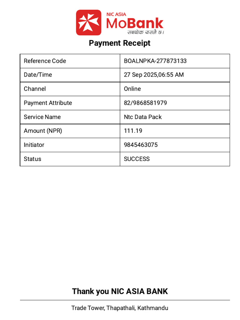 Ntc Data Pack Payment Receipt | PDF