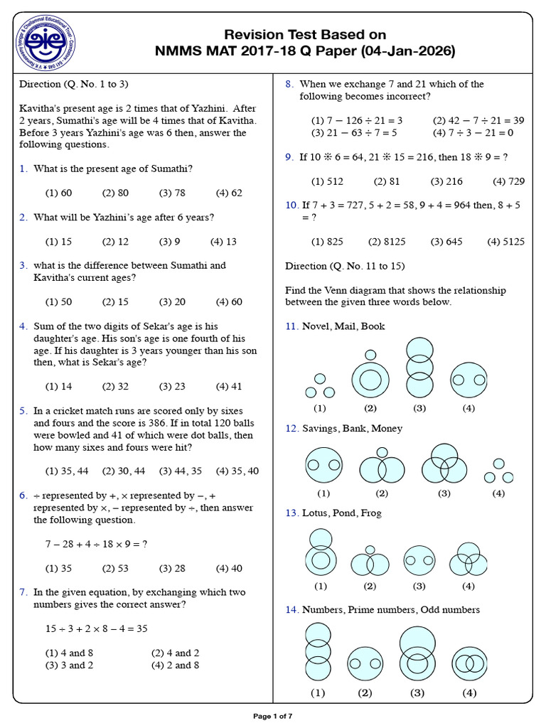 2026-01-04 - 2017-18 MAT Q paper - EM | PDF
