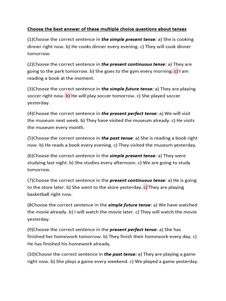 Tense Quiz: Multiple Choice Questions | PDF | Grammatical Tense | Syntax