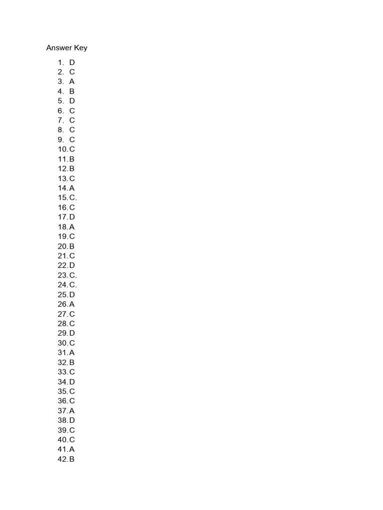 Answer Key for Quiz Questions 1-50 | PDF