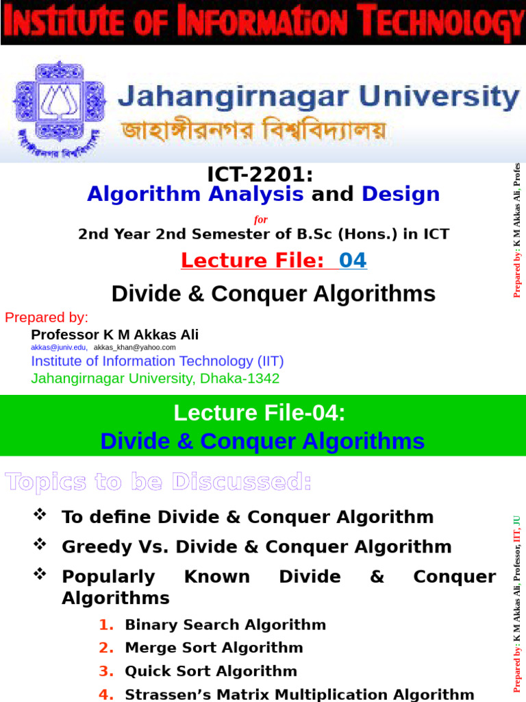 File-04 - Divide & Conquer Algorithms - ICT-2201 Algorithm Analysis and ...