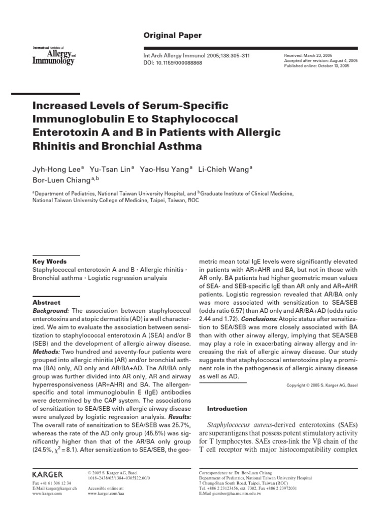 Increased Levels of Serum-Specific Immunoglobulin E to Staphylococcal ...
