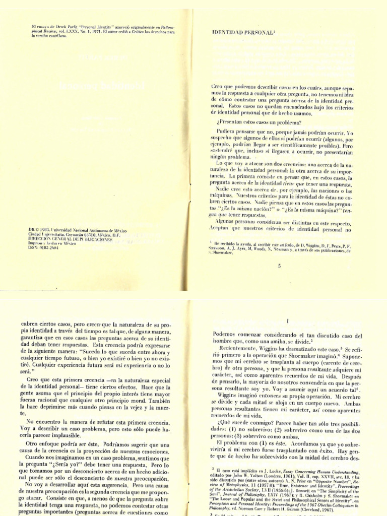 Derek Parfit Identidad Personal Español | PDF