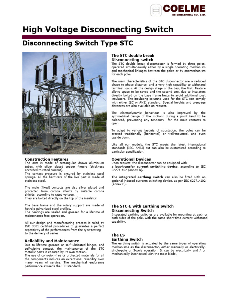 STC High Voltage Disconnecting Switch | PDF | Switch | Insulator ...