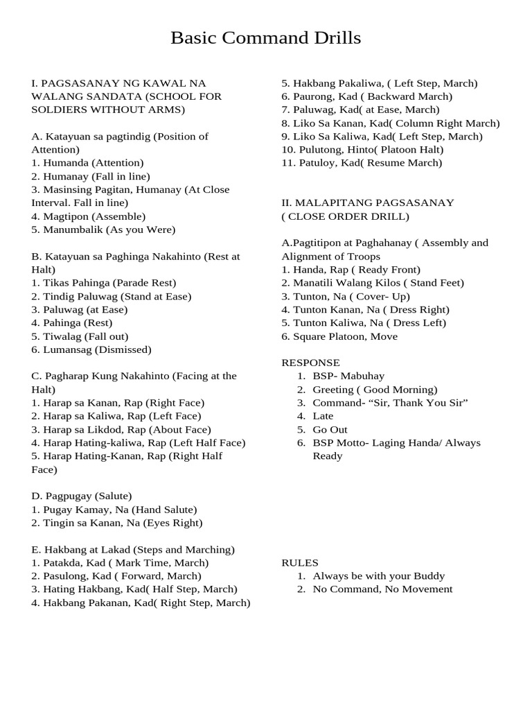 Basic Command Drills for Soldiers | PDF