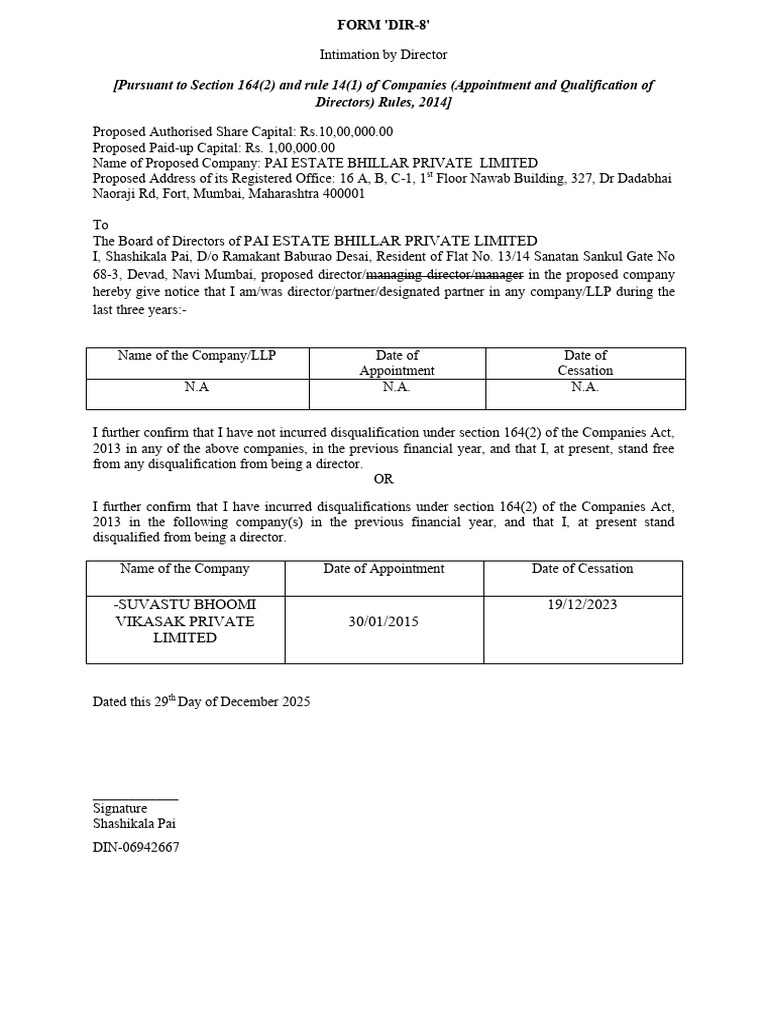 Director Intimation Form DIR-8 Details | PDF