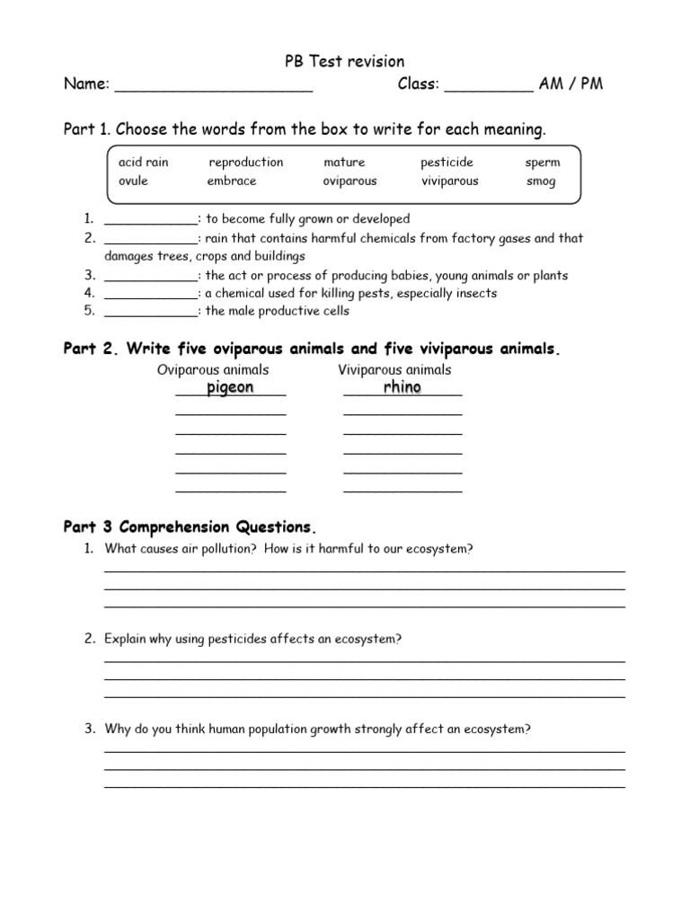 PB Test Revision Part D Unit 1 | PDF