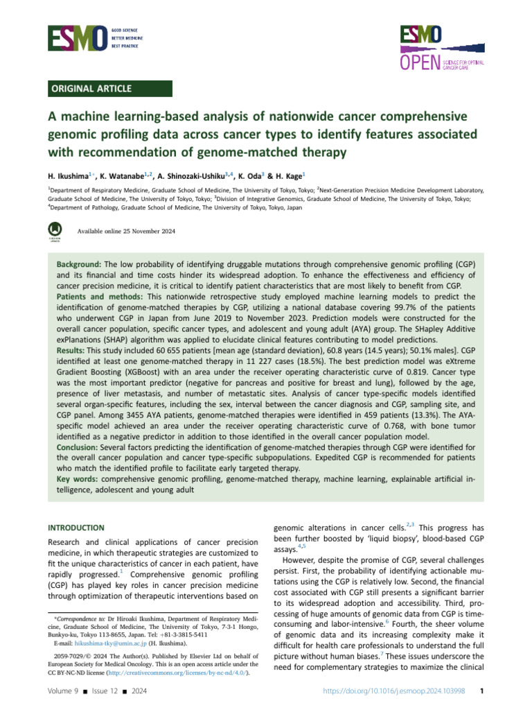 Machine Learning in Cancer Genomic Profiling | PDF | Personalized ...
