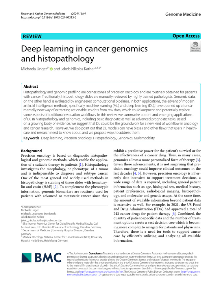 Deep Learning in Cancer Genomics and Histopathology | PDF ...