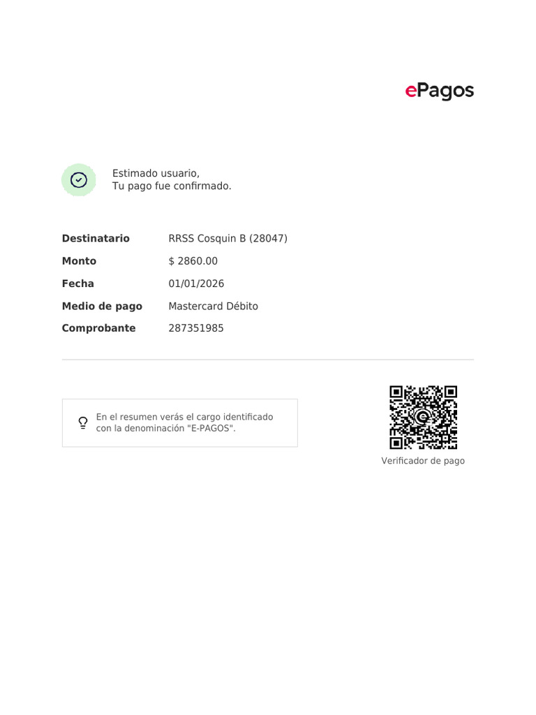 Confirmación de Pago E-PAGOS | PDF