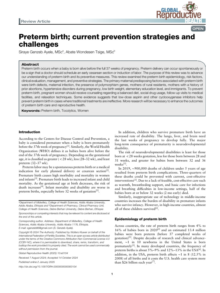 Preterm Birth: Prevention Strategies & Challenges | PDF | Preterm Birth ...