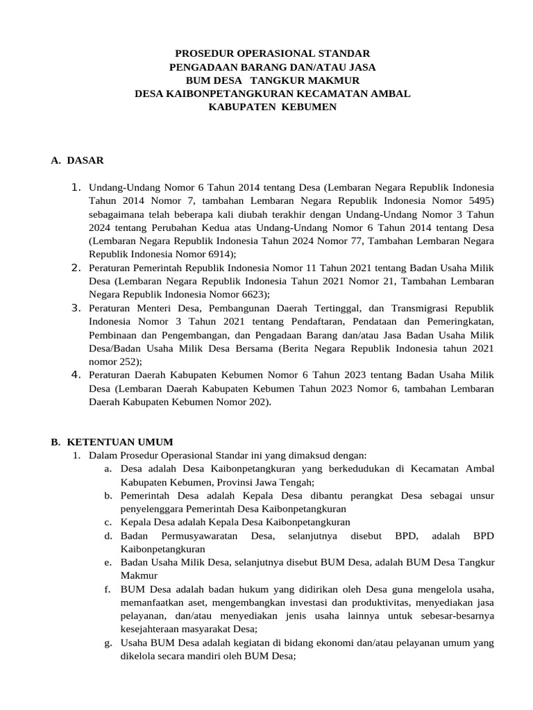 SOP Pengadaan Barang dan Jasa BUM Desa | PDF