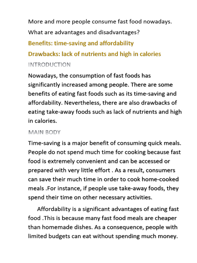 Fast Food: Pros and Cons Explained | PDF