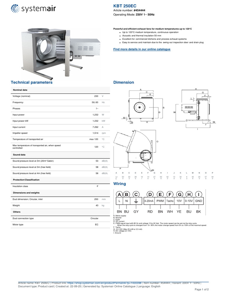Systemair KBT 250EC (1) | PDF | Mains Electricity | Electrical Engineering