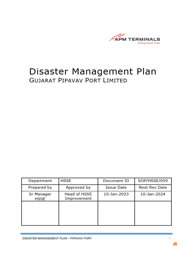 Disaster Management Plan for Pipavav Port | PDF | Emergency | Emergency ...