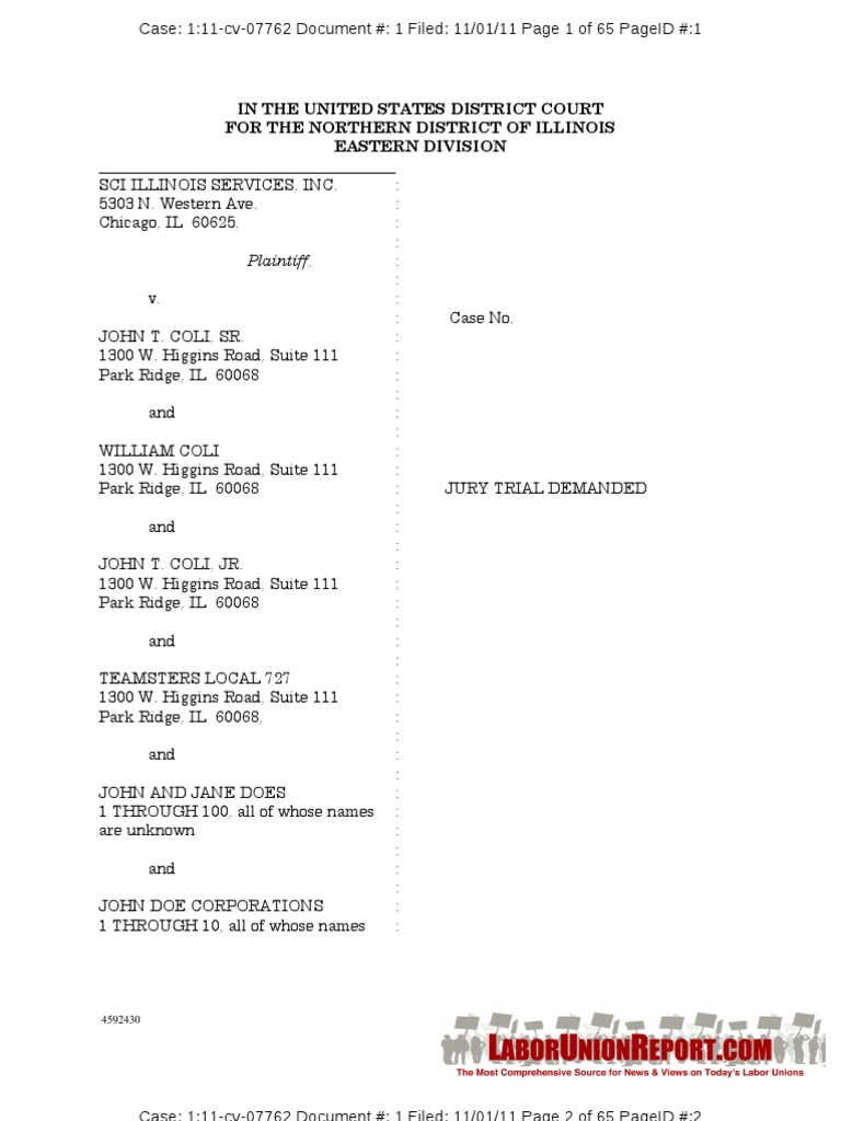 Teamsters Coli RICO Complaint | PDF | Deposition (Law) | Settlement ...
