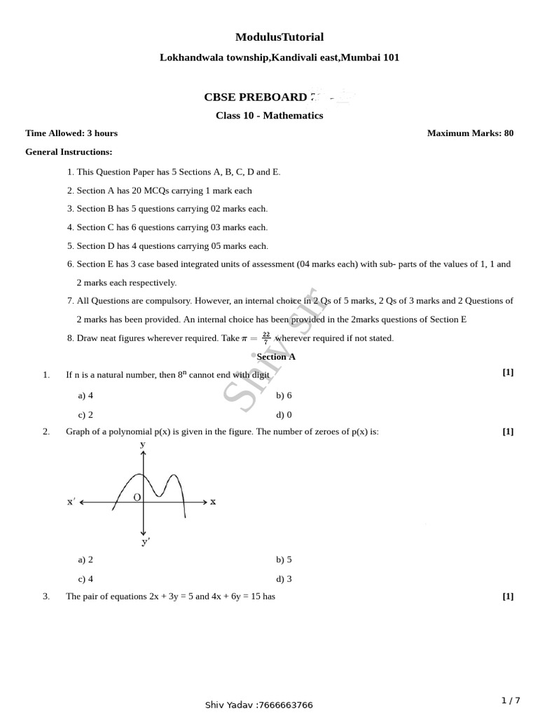 Cbse Maths Paper | PDF | Circle | Equations