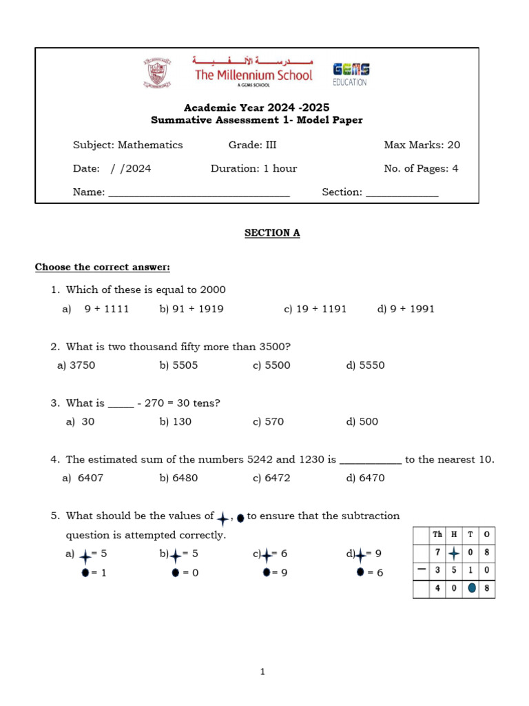 Grade 3 Math Summative Assessment Paper | PDF | Mathematics