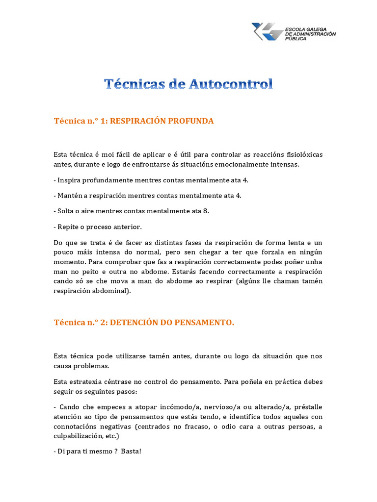 Técnicas de Autocontrol | PDF