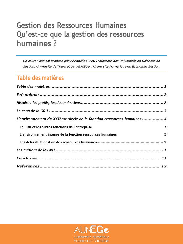 Introduction à la Gestion des Ressources Humaines | PDF | Gestion des ...