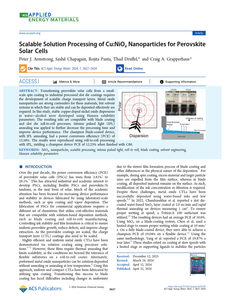 Scalable Cu:NiOx for Perovskite Cells | PDF | Nanoparticle | Materials