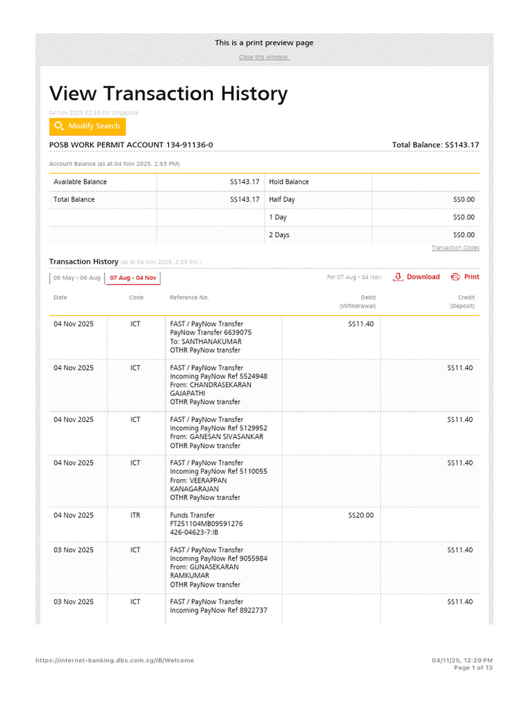 POSB Work Permit Account Summary | PDF | Banking Technology | Payments