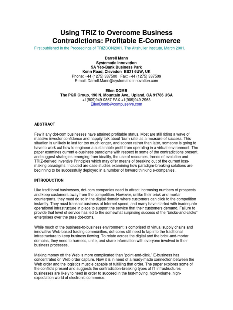 TRIZ Strategies for Profitable E-Commerce | PDF | Electronic Business ...